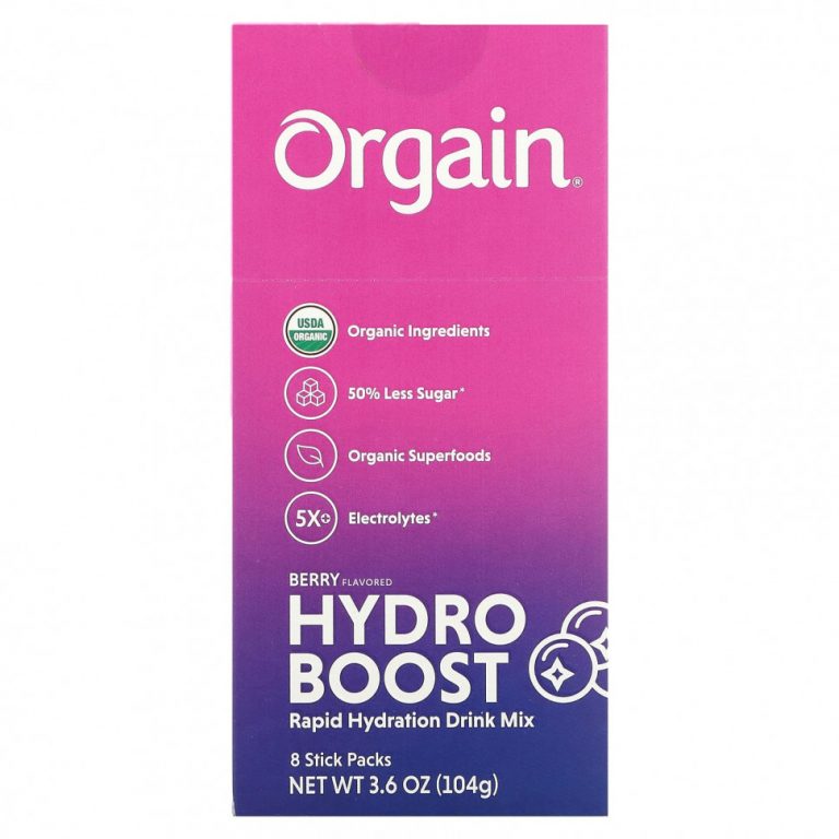 Orgain, Hydro Boost, смесь для быстрого увлажнения, ягодный, 8 пакетиков по 13 г (0,45 унции)