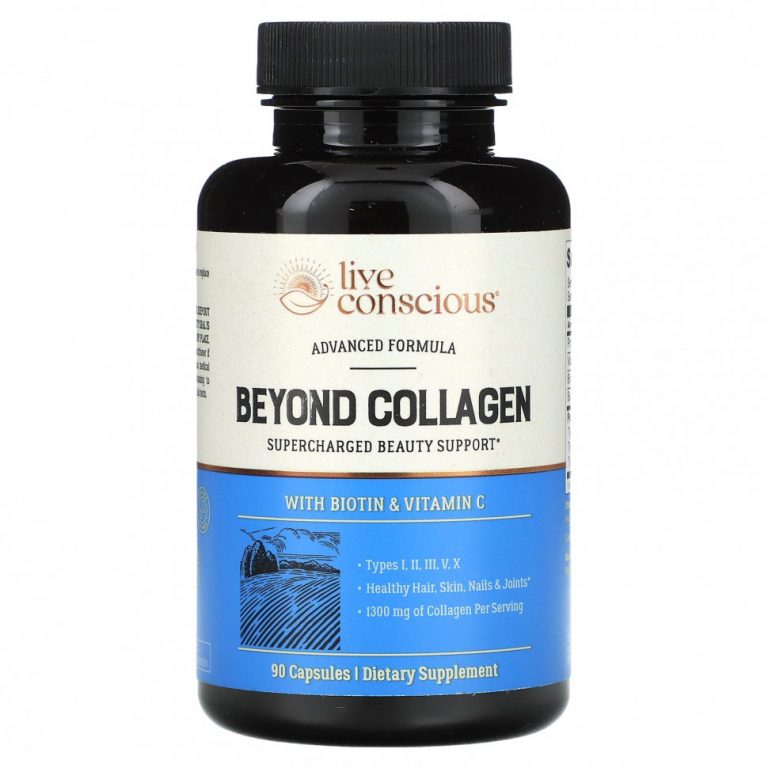 Live Conscious, Beyond Collagen с биотином и витамином C, 1300 мг, 90 капсул