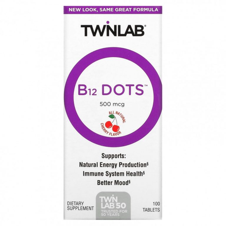 Twinlab, B12 Dots, вишня, 500 мкг, 100 таблеток