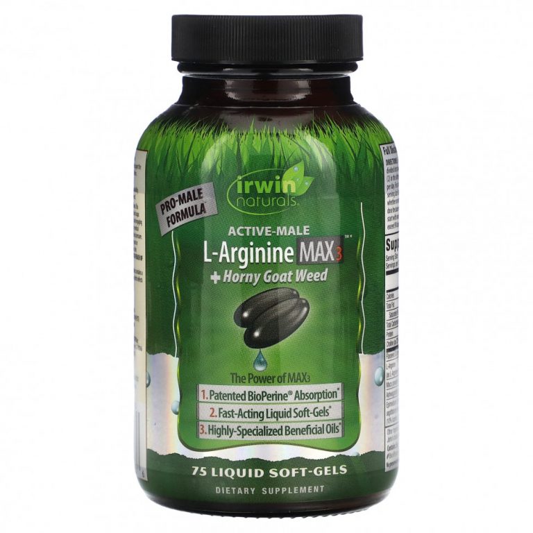 Irwin Naturals, Active-Male, L-аргинин Max3 + Horny Goat Weed, 75 желатиновых капсул