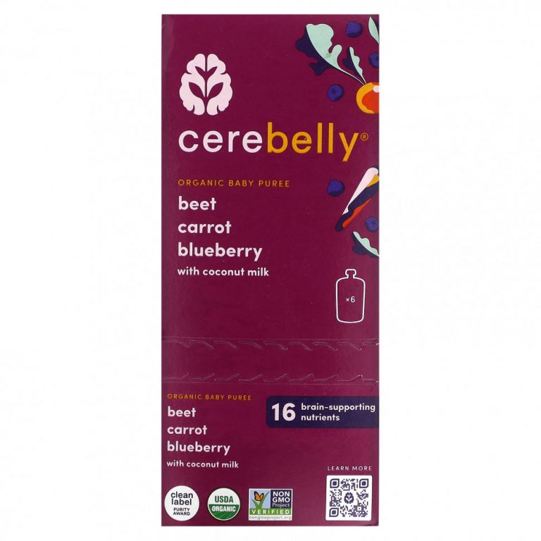 Cerebelly, Organic Baby Puree, Beet, Carrot, Blueberry With Coconut Milk, 6 Pouches, 4 oz (113 g) Each