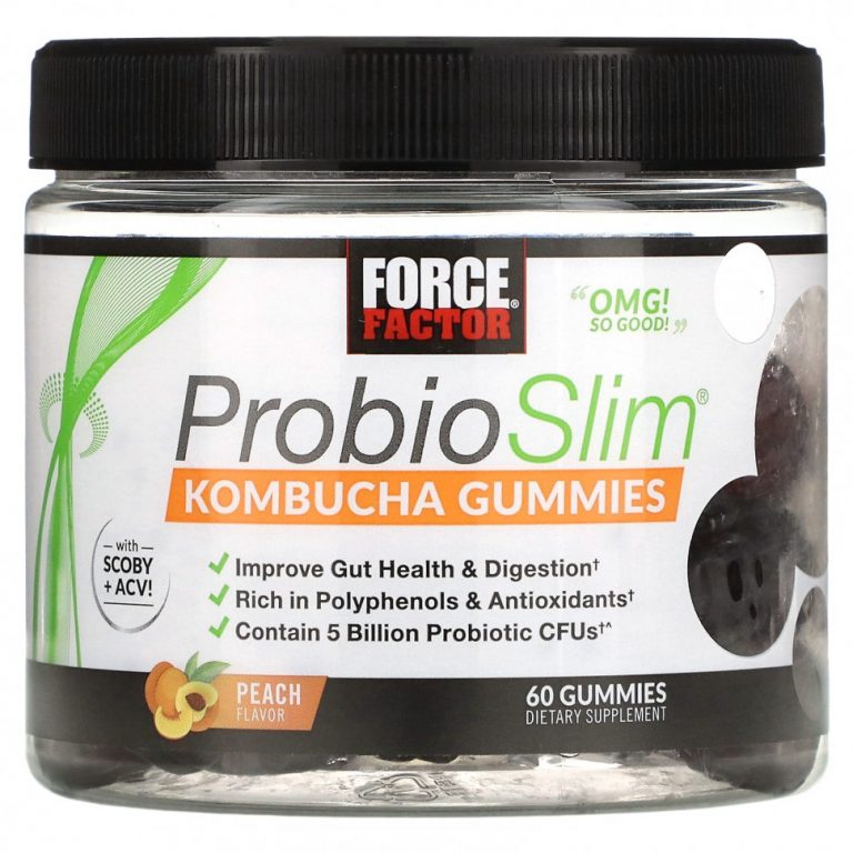 Force Factor, ProbioSlim, жевательные конфеты с комбучей, вкус персика, 60 жевательных конфет