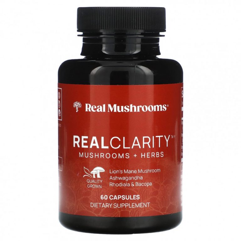 Real Mushrooms, RealClarity, грибы и травы« 60 капсул