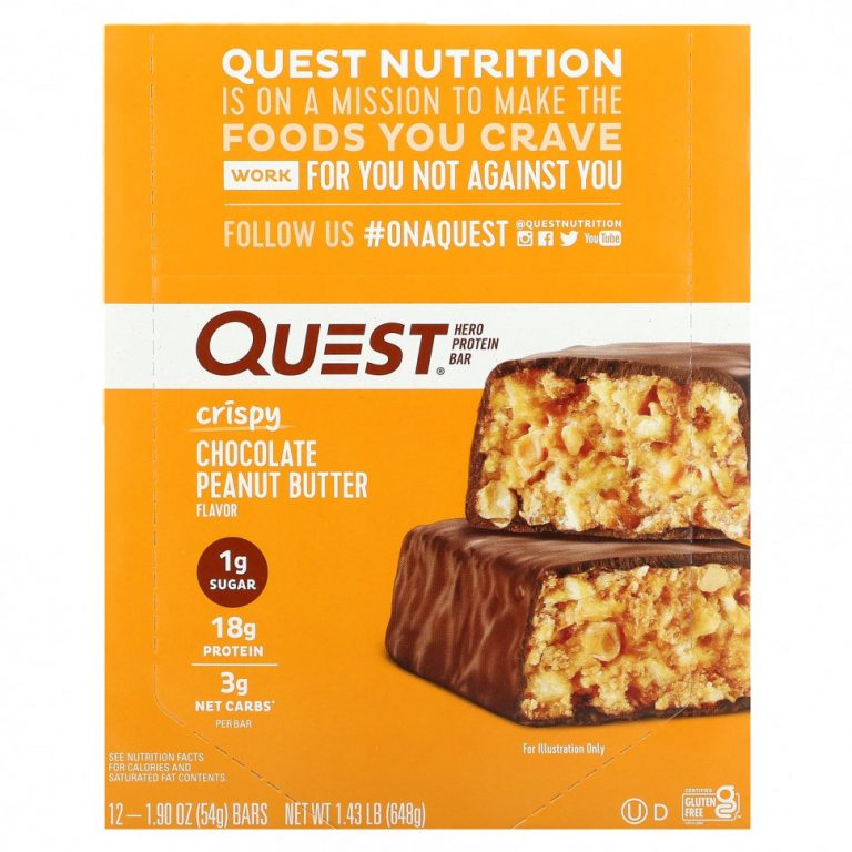 Quest Nutrition, Hero Protein Bar, хрустящий шоколад с арахисовой пастой, 12 батончиков по 54 г (1,9 унции)