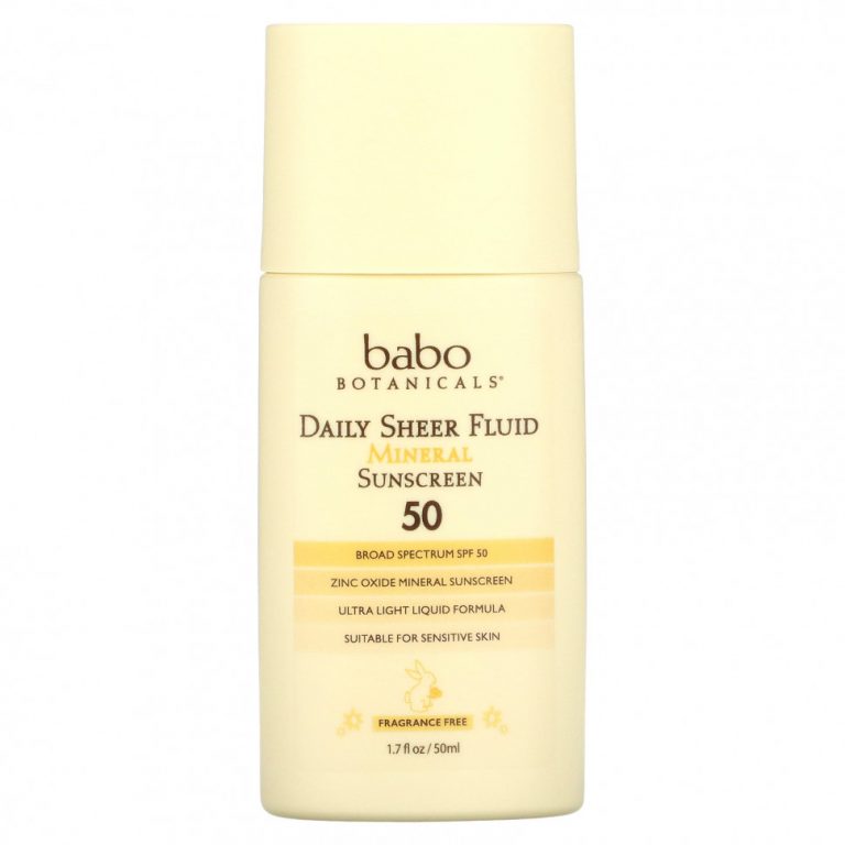 Babo Botanicals, Daily Sheer Fluid Mineral Sunscreen 50, без отдушек, 50 мл (1,7 жидк. Унции)