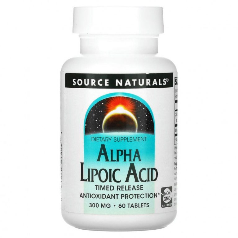 Source Naturals, альфа-липоевая кислота, медленное высвобождение, 300 мг, 60 таблеток