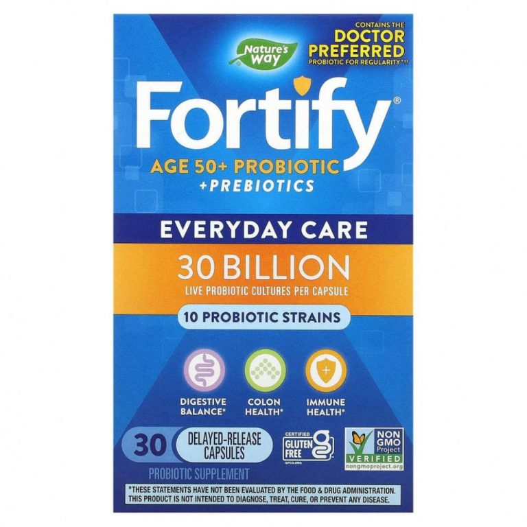 Nature’s Way, Fortify, Age 50+ Probiotic + Prebiotics, Everyday Care, 30 Billion, 30 Delayed-Release Veg. Capsules