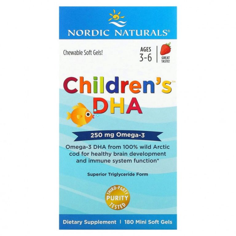 Nordic Naturals, Children’s DHA, ДГК для детей, со вкусом клубники, для детей 3–6 лет, 250 мг, 180 мини-капсул