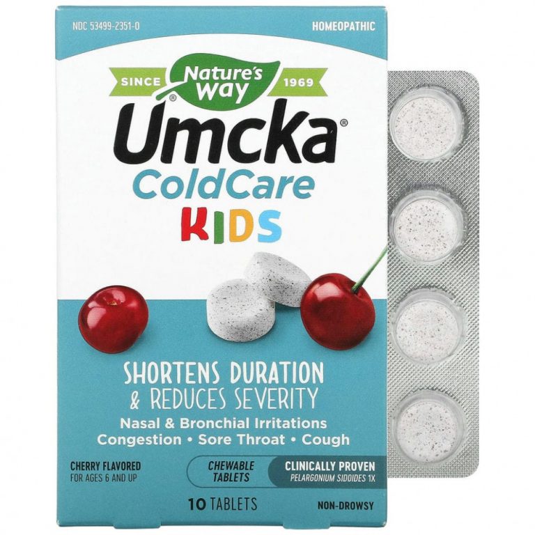 Nature’s Way, Umcka, ColdCare Kids, для детей от 6 лет, вишня, 10 жевательных таблеток