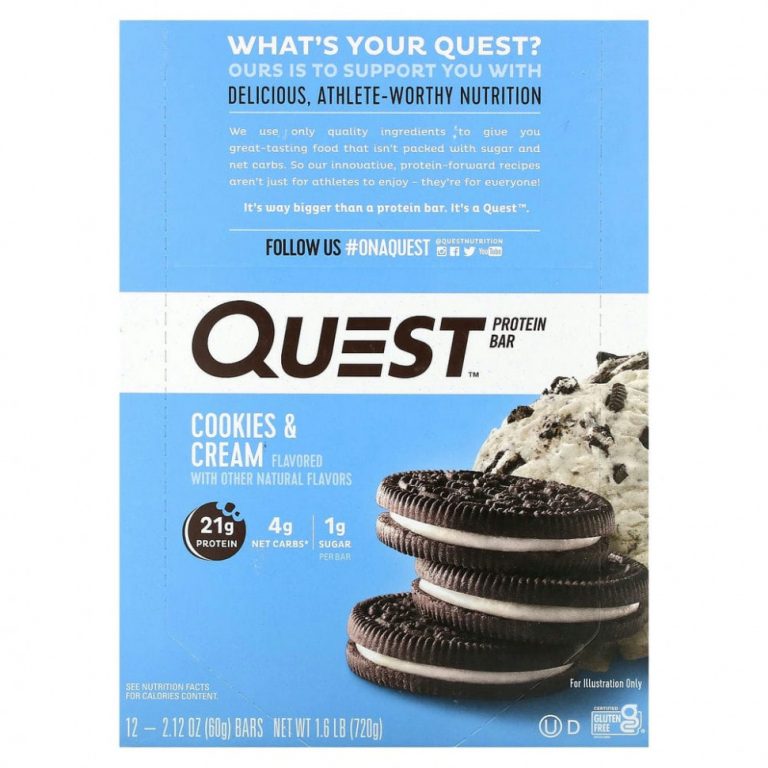 Quest Nutrition, Протеиновый батончик, печенье и сливки, 12 батончиков, 2,12 унции (60 г) каждый