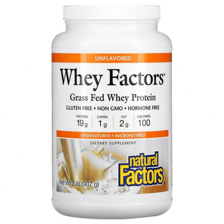 Natural Factors, Whey Factors, сывороточный белок молока коров травяного откорма, без ароматизаторов, 907 г (2 фунта)