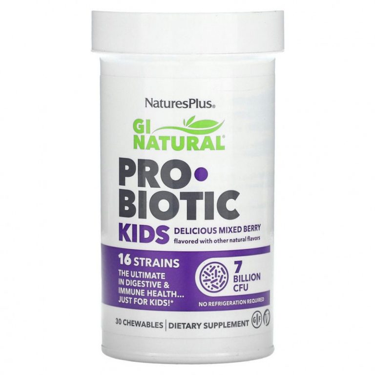 NaturesPlus, GI Natural Probiotic Kids, детские пробиотики, ягодный вкус, 7 миллиардов КОЕ, 30 жевательных таблеток