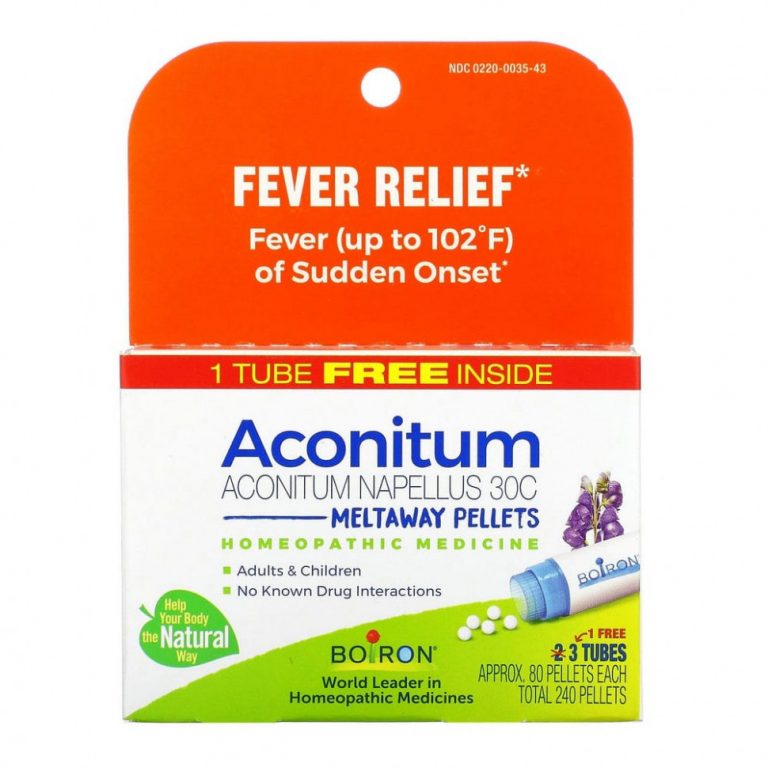 Boiron, Aconitum, Fever Relief, Meltaway Pellets, 3 Tubes, 80 Pellets Each