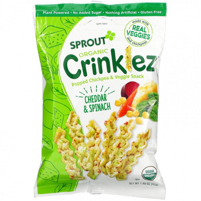 Sprout Organic, Crinklez, снек из нута и овощей, для малышей от 12 месяцев, чеддер и шпинат, 42 г (1,48 унции)