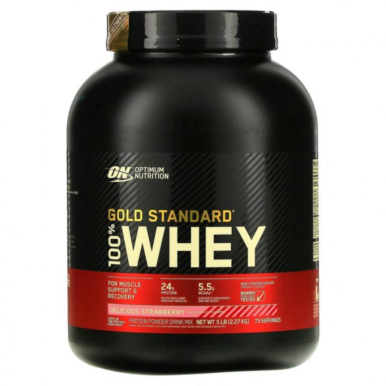 Optimum Nutrition, Gold Standard 100% Whey, сыворотка со вкусом аппетитной клубники, 2,27 кг (5 фунтов)