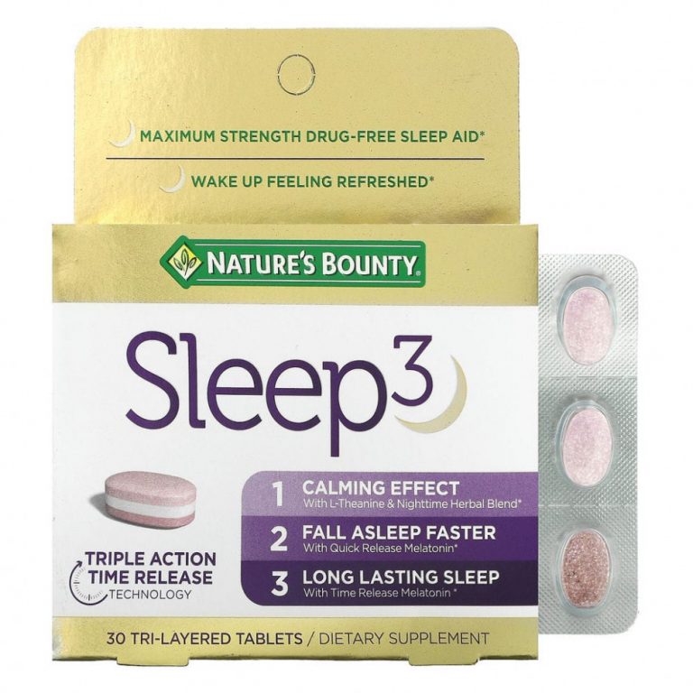 Nature’s Bounty, Sleep 3, средство для снятия максимальной эффективности, без наркотиков, 30 трехслойных таблеток