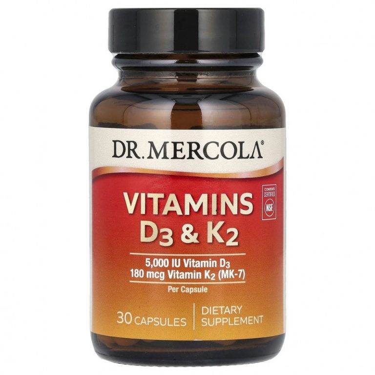 Dr. Mercola, витамины D3 и K2, 30 капсул