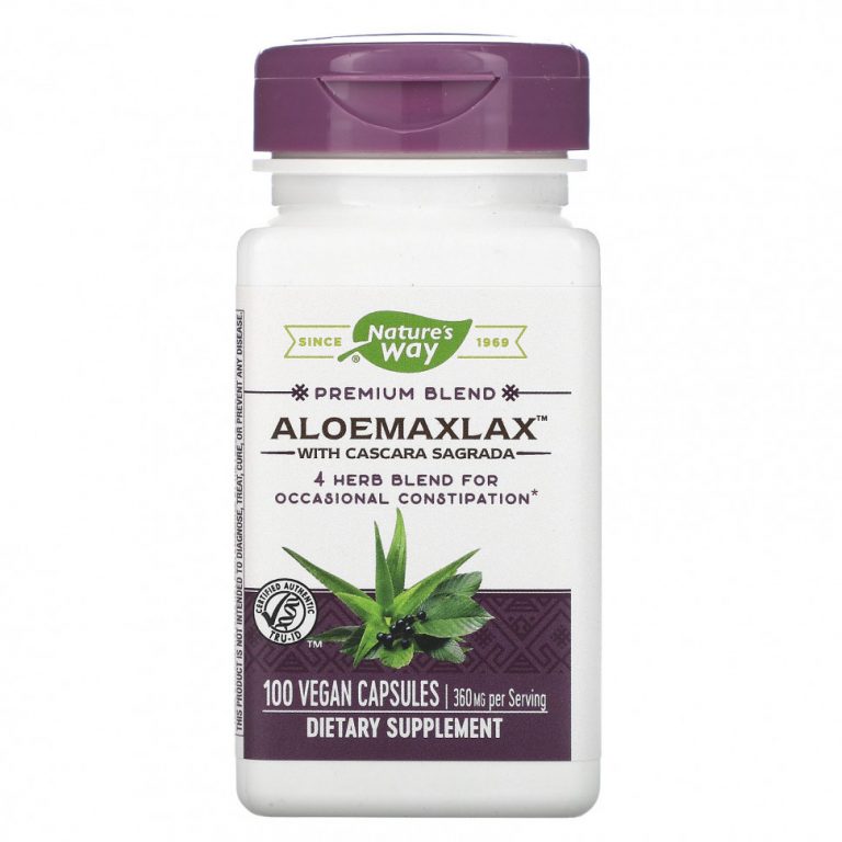 Nature’s Way, AloeMaxLax с каскарой, 360 мг, 100 веганских капсул