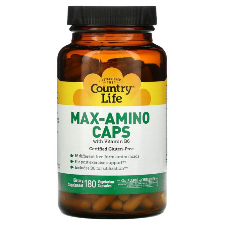 Country Life, Max-Amino Caps, с витамином B-6, 180 вегетарианских капсул