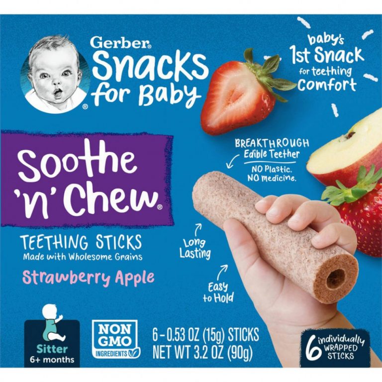 Gerber, Snacks for Baby, Soothe ‘n’ Chew, палочки для прорезывания зубов, от 6 месяцев, клубничное яблоко, 6 палочек в индивидуальной упаковке, 15 г (0,53 унции) каждый