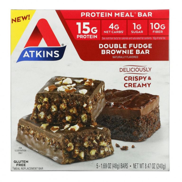 Atkins, Protein Meal Bar, шоколадный батончик с двойной помадкой, 5 батончиков, 48 г (1,69 унции)