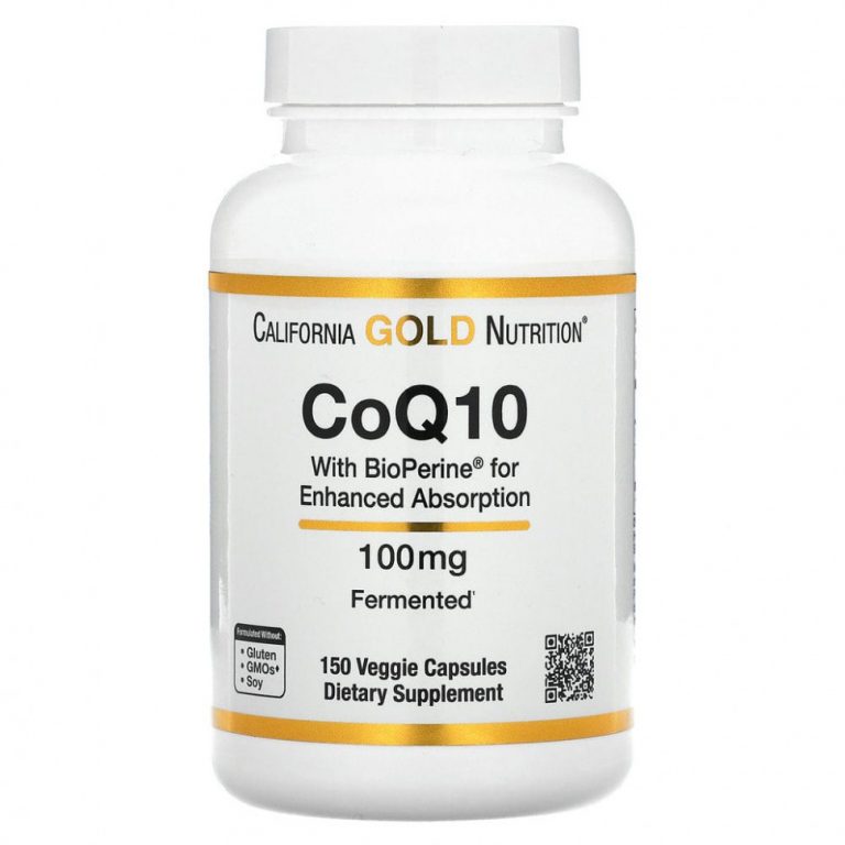 California Gold Nutrition, коэнзим Q10 класса USP с экстрактом BioPerine, 100 мг, 150 растительных капсул