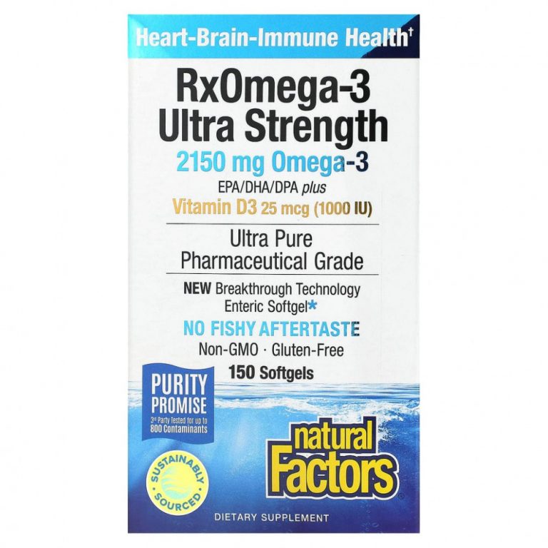 Natural Factors, Ultra Strength, RxOmega-3, с витамином D3, 900 мг ЭПК/ДГК (эйкозапентаеновая/докозагексаеновая кислота), 150 гелевых капсул Enteripure