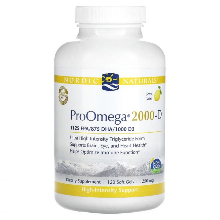 Nordic Naturals, ProOmega 2000-D, со вкусом лимона, 1250 мг, 120 мягких желатиновых капсул