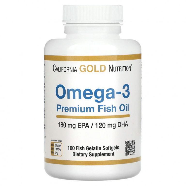 California Gold Nutrition, омега-3, рыбий жир премиального качества, 180 мг ЭПК / 120 мг ДГК, 100 капсул из рыбьего желатина