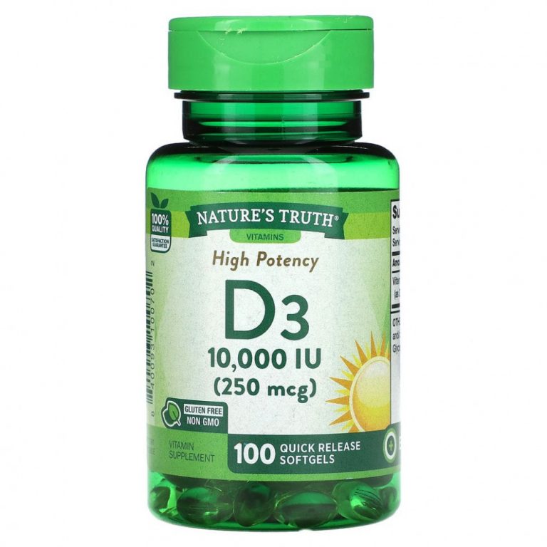 Nature’s Truth, Vitamin D3, High Potency, 250 mcg (10,000 IU), 100 Quick Release Softgels