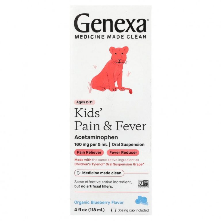 Genexa, Kid’s Pain & Fever, для детей от 2 лет, органическая голубика, 118 мл (4 жидк. Унции)