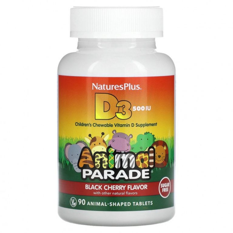 NaturesPlus, Source of Life, Animal Parade, витамин D3, без сахара, с натуральным вкусом черешни, 12,5 мкг (500 МЕ), 90 таблеток в форме животных