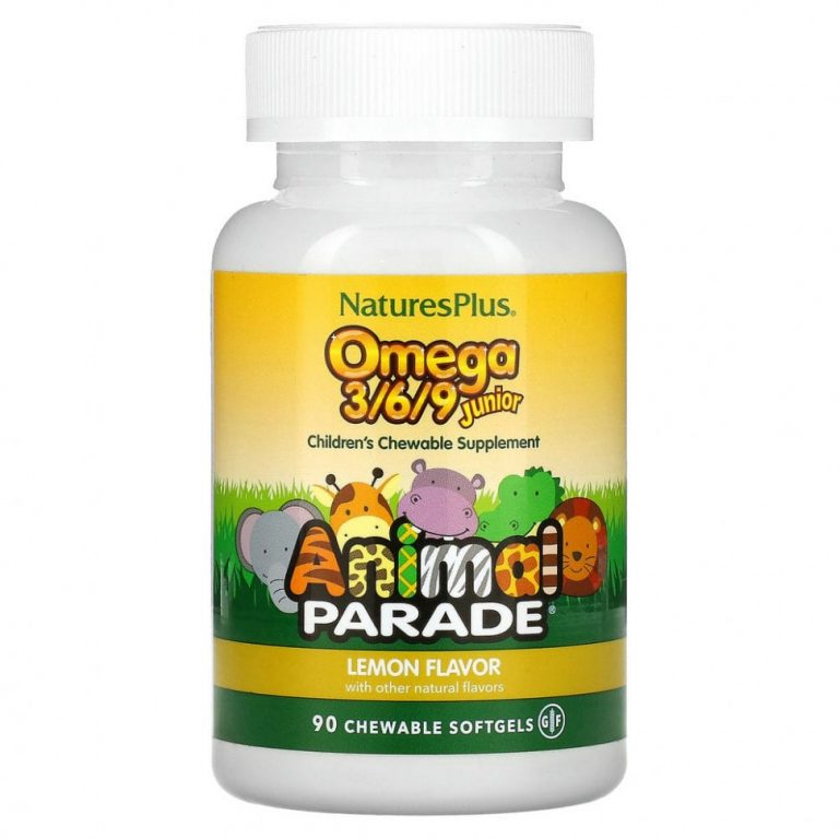 NaturesPlus, Source of Life, Animal Parade, омега 3/6/9 юниор, со вкусом натурального лимона, 90 капсул