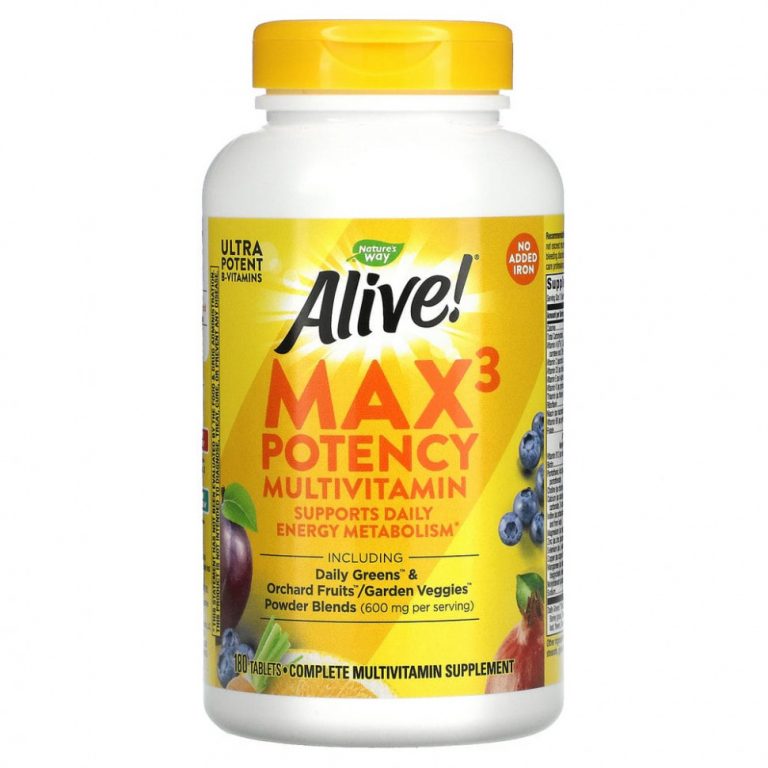 Nature’s Way, Alive! Max3 Potency, мультивитамины повышенной эффективности, без добавления железа, 180 таблеток