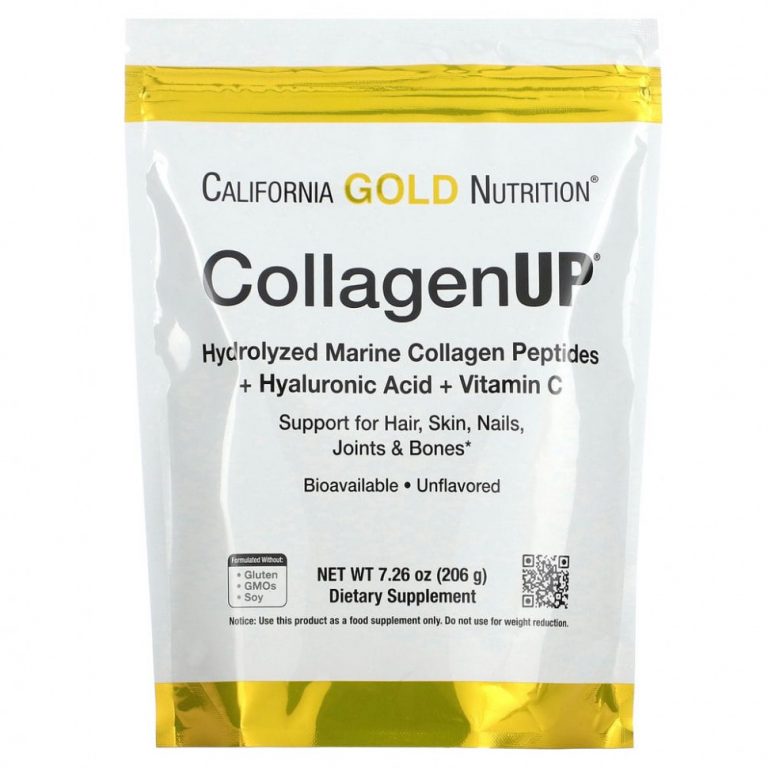 California Gold Nutrition, CollagenUP, морской гидролизованный коллаген, гиалуроновая кислота и витамин C, с нейтральным вкусом, 206 г (7,26 унции)