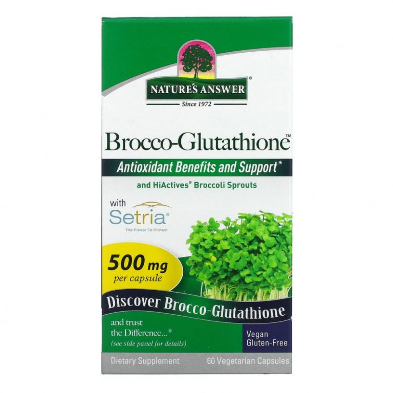 Nature’s Answer, Brocco-Glutathione, средство с брокколи и глутатионом, 500 мг, 60 растительных капсул