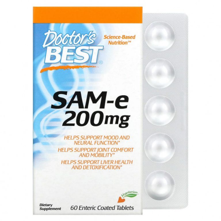 Doctor’s Best, SAM-e, 200 мг, 60 таблеток, покрытых кишечнорастворимой оболочкой