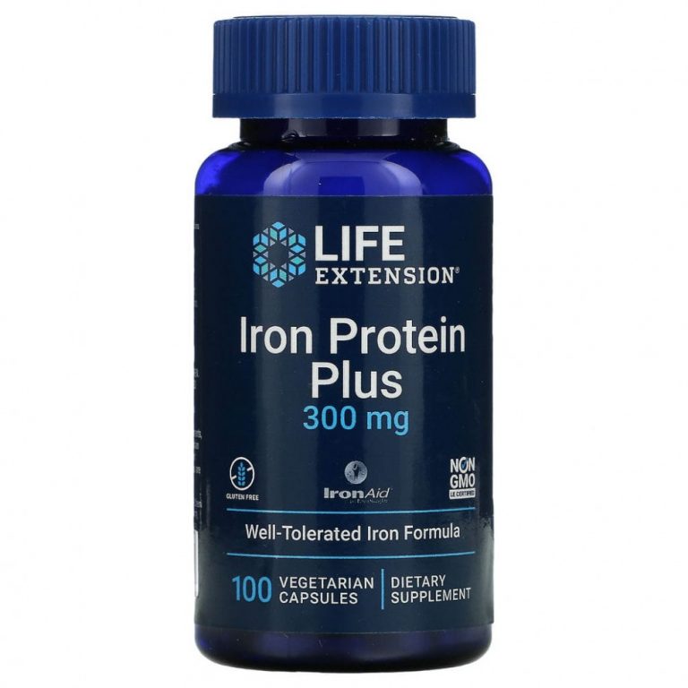 Life Extension, Iron Protein Plus, 300 мг, 100 вегетарианских капсул