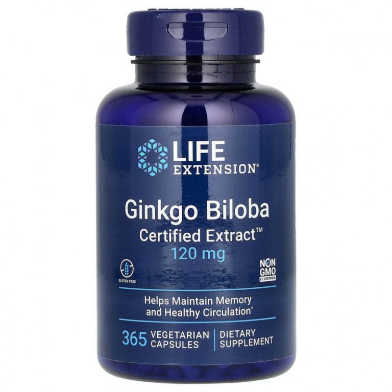 Life Extension, Ginkgo Biloba, Certified Extract, гинкго билоба, сертифицированный экстракт, 120 мг, 365 вегетарианских капсул