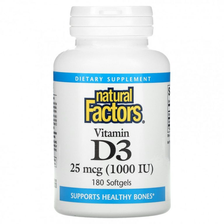 Natural Factors, витамин D3, 25 мкг (1000 МЕ), 180 капсул