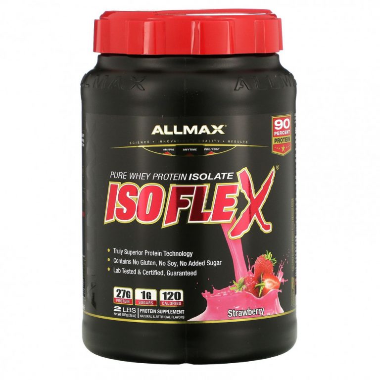 ALLMAX Nutrition, Isoflex, 100% ультрачистый изолят сывороточного протеина (WPI — Технология ионной фильтрации), клубника, 2 фунта (907 г)