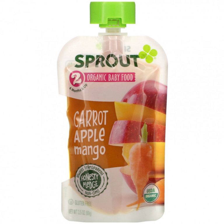 Sprout Organic, Детское питание, от 6 месяцев, морковь, яблоко и манго, 99 г (3,5 унции)