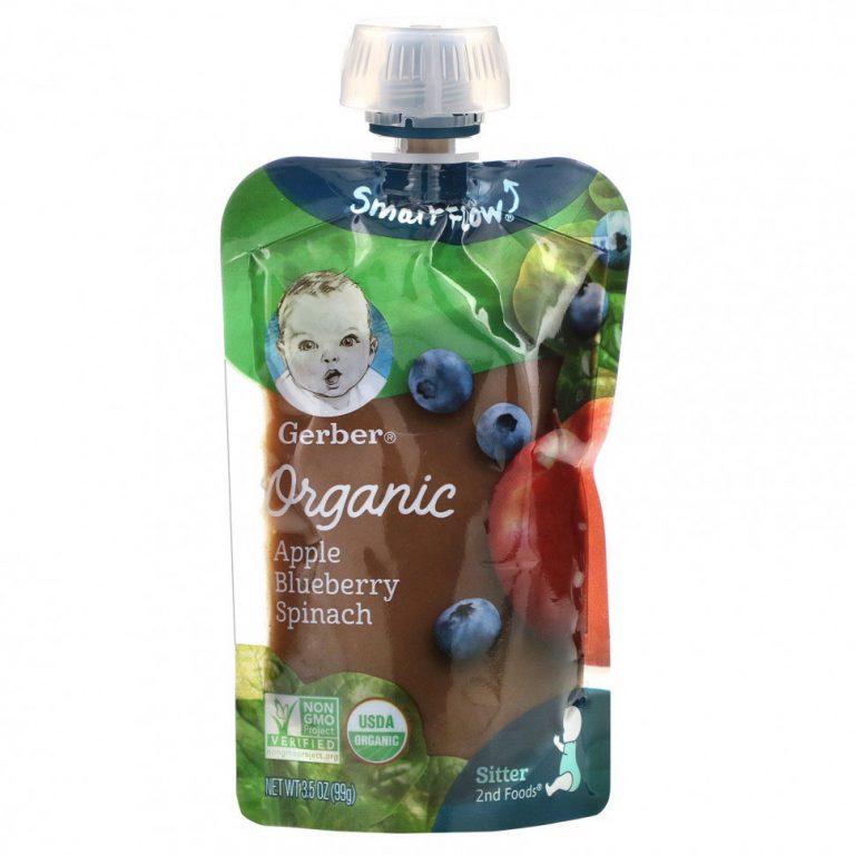 Gerber, Smart Flow, Organic, яблоко, черника и шпинат, 99 г (3,5 унции)