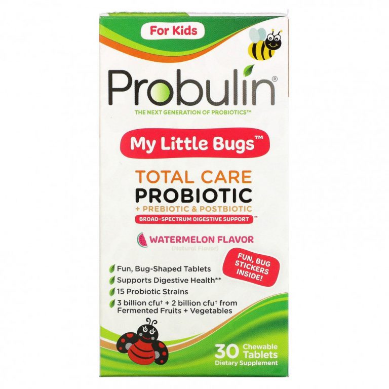 Probulin, для детей, My Little Bugs, пробиотик Total Care + пребиотик и постбиотик, арбуз, 30 жевательных таблеток