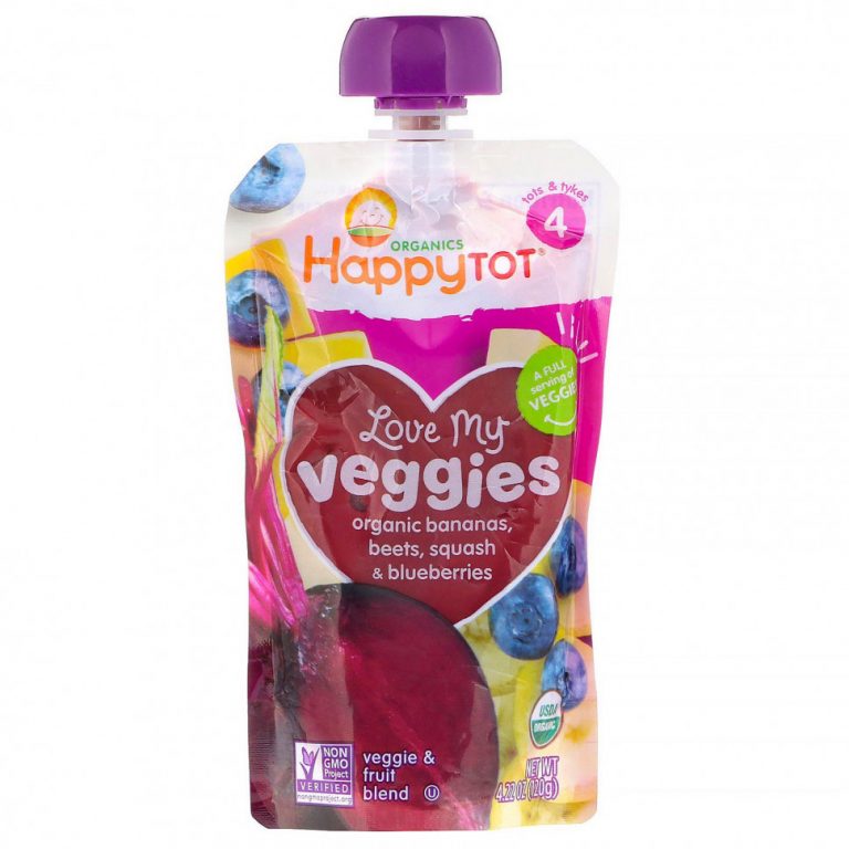 Happy Family Organics, Organics Happy Tot, «Вкусные овощи», органическое пюре из бананов, свеклы, тыквы и голубики, 120 г