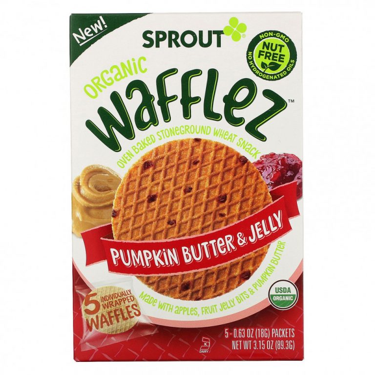 Sprout Organic, Wafflez, тыквенное масло и желе, 5 пакетиков, 18 г (0,63 унции)