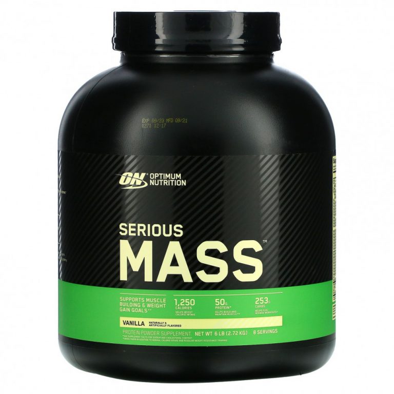 Optimum Nutrition, Порошок Serious Mass с высоким содержанием белка для набора веса, со вкусом ванили, 2,72 кг