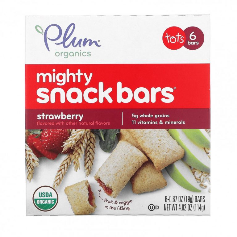 Plum Organics, Mighty Snack Bars, для малышей, клубничный вкус, 6 батончиков по 19 г (0,67 унции)