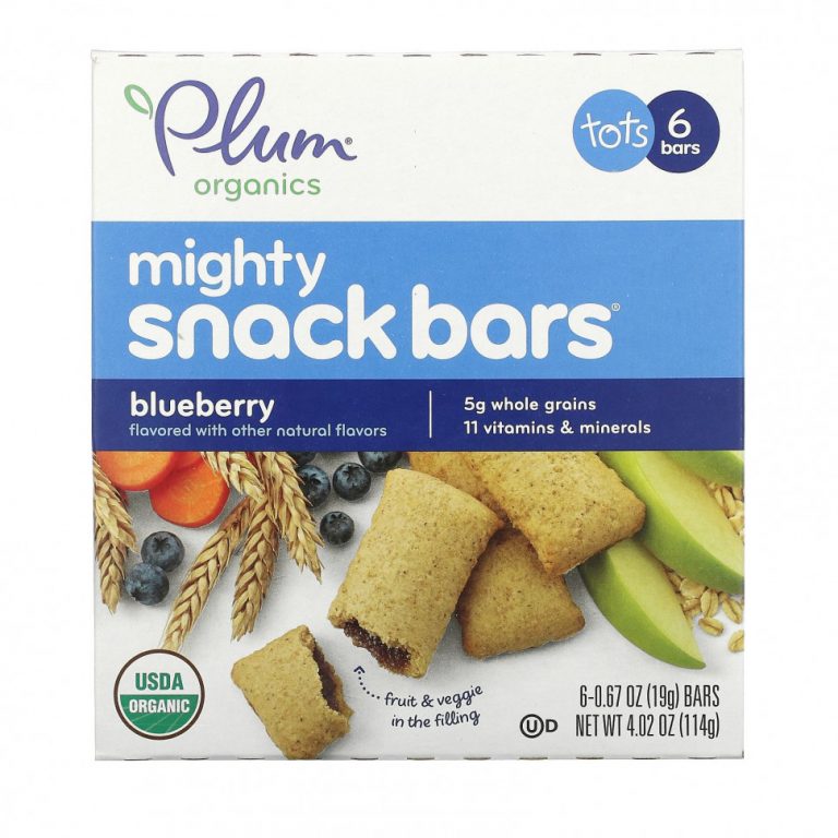 Plum Organics, Mighty Snack Bars, для малышей, голубика, 6 батончиков по 19 г (0,67 унции) каждый