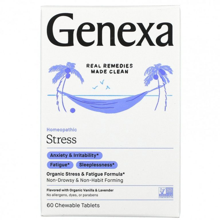 Genexa, Stress, органическая формула для снятия стресса и усталости, органические ваниль и лаванда, 60 жевательных таблеток